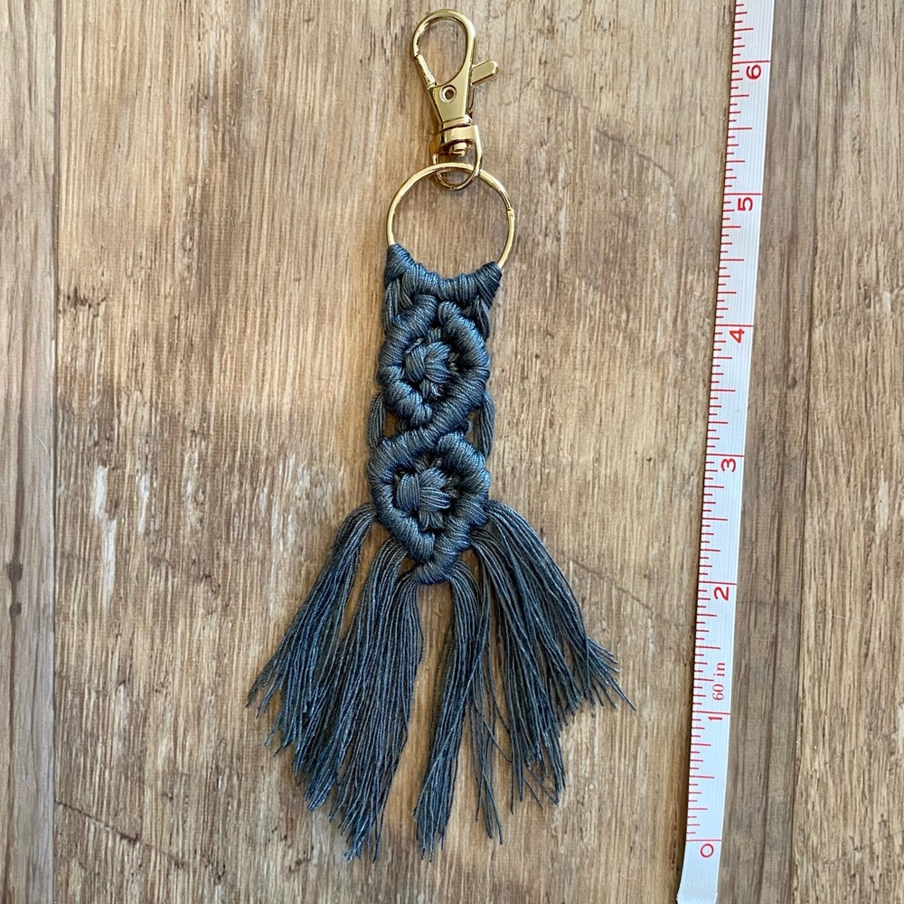 Dark Gray Macrame Keychain - Picture 2 of 3